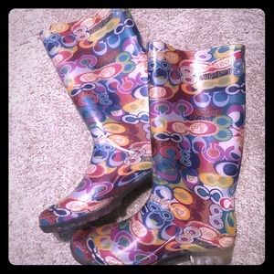 Coach poppy rain boots, size 9, never worn
